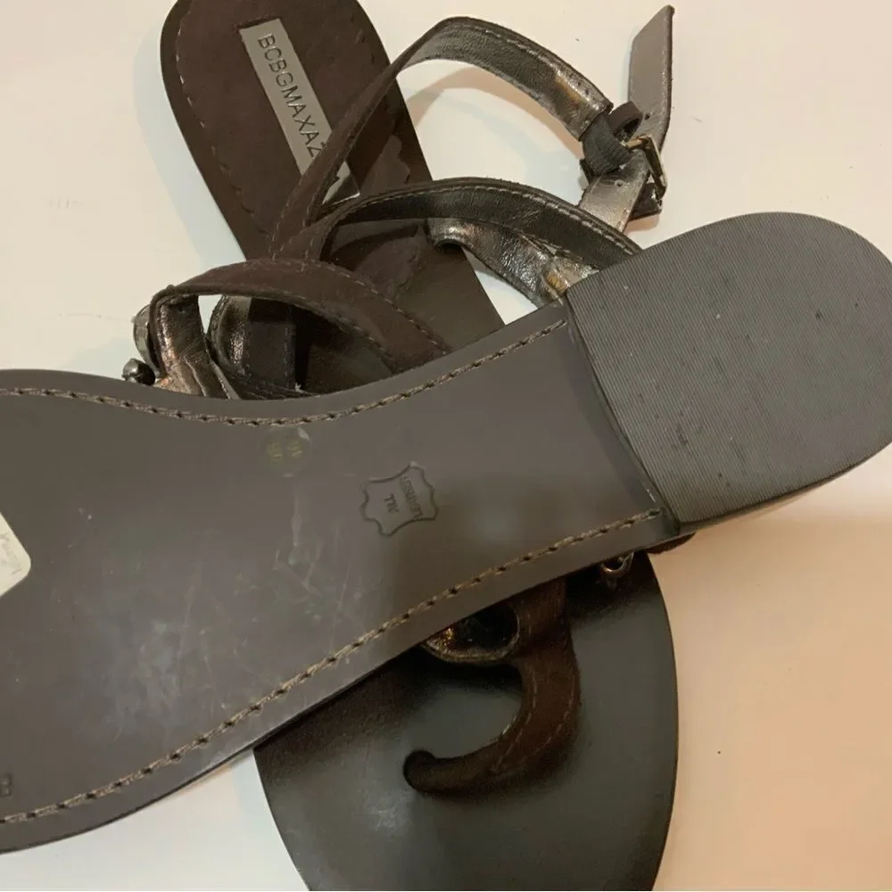 BCBG MaxAzria Dark Brown Leather Sandals with jeweled Accent U.S. Size 10 B
